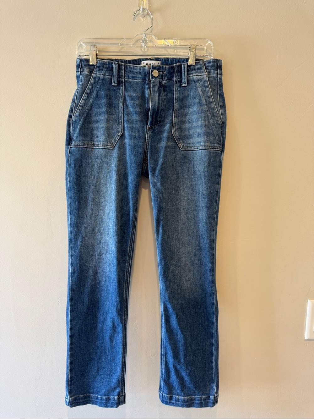 PAIGE Straight Leg Jeans in Medium Blue Wash